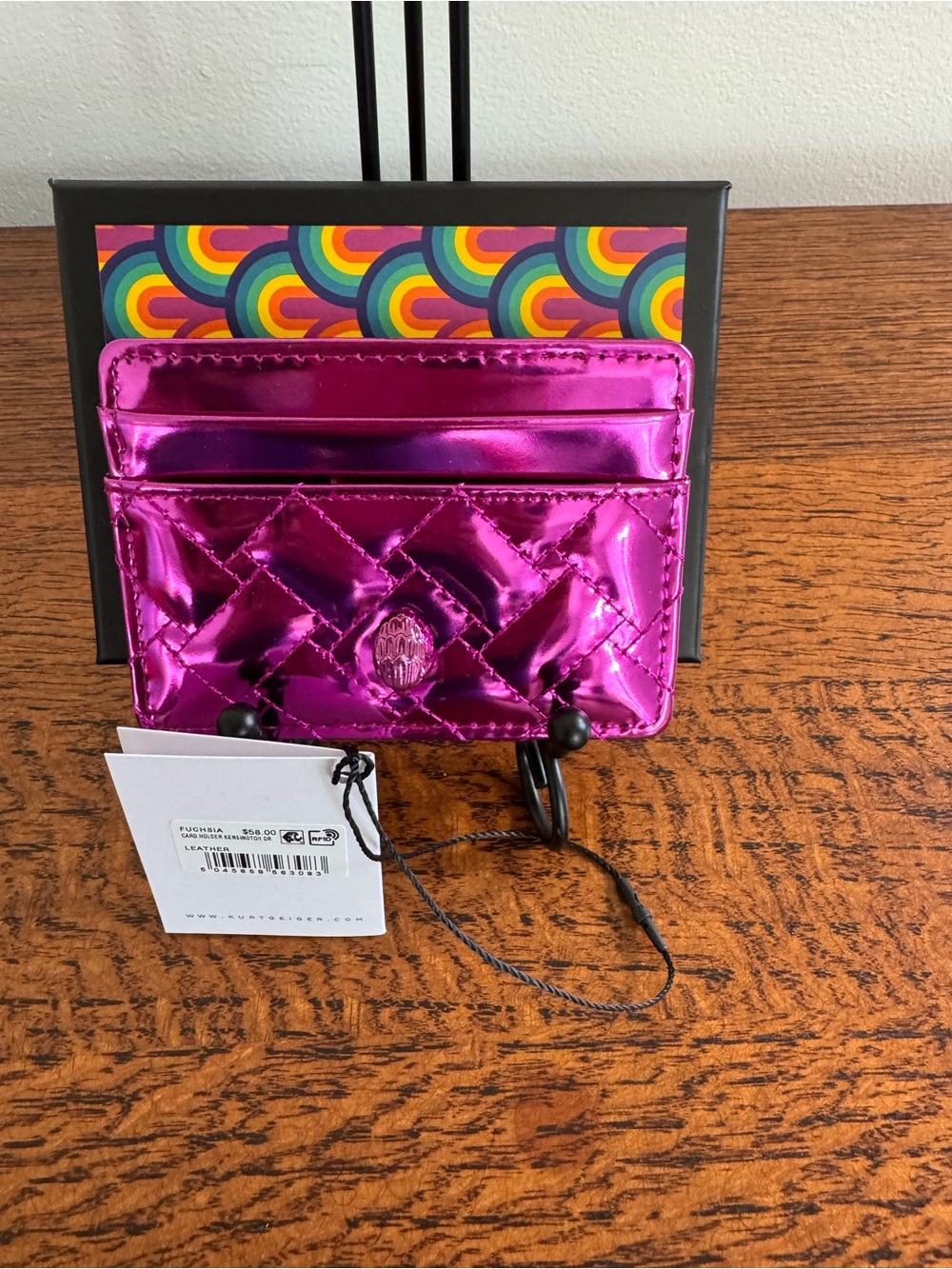 NWT Kurt Geiger Metallic Fuchsia Quilted Card Holder - Picture 3 of 9